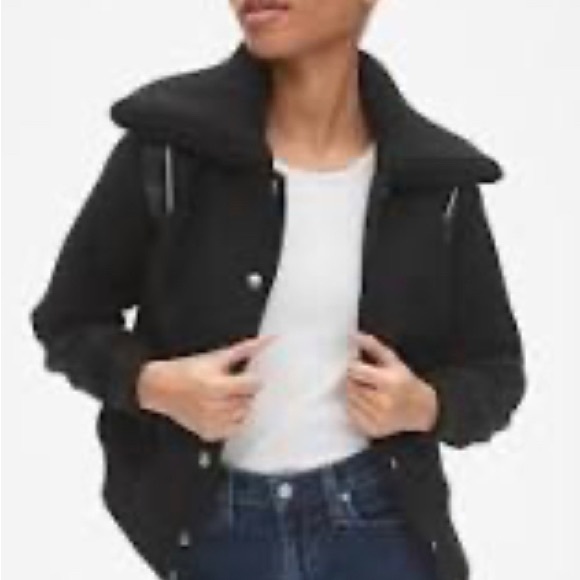 Gap Varsity Wool Bomber Jacket Size TALL Small in Black - Picture 10 of 12